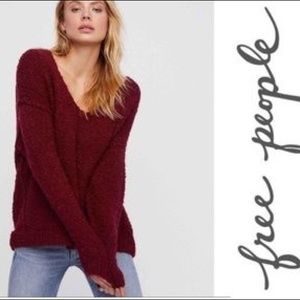Free People Top V-Neck Fuzzy Burgundy
